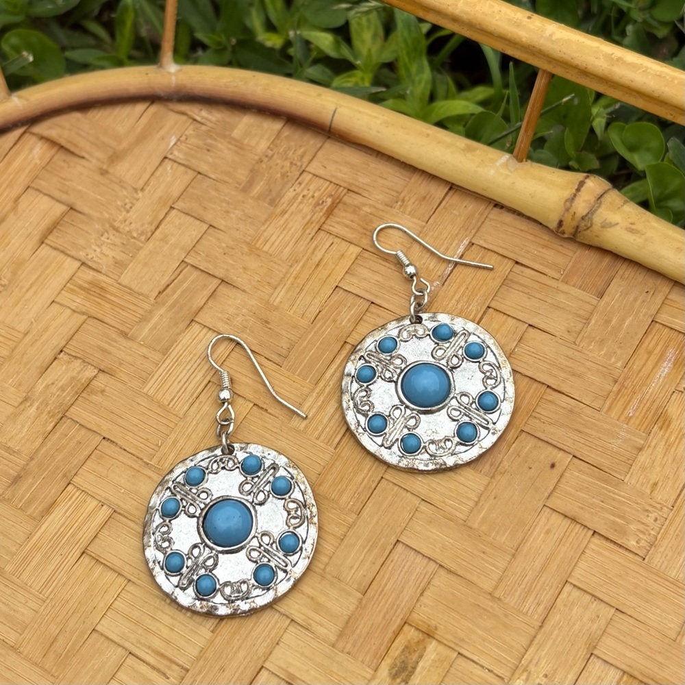 round silver turquoise earrings